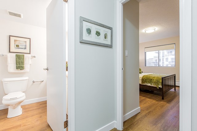 Secord House in Edmonton, AB hallway to bathroom and bedroom