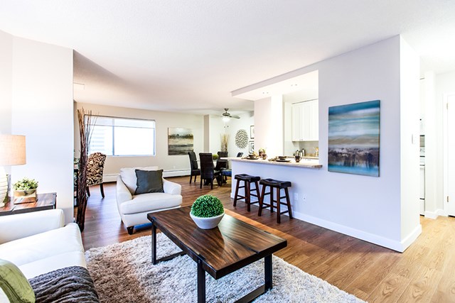 Secord House in Edmonton, AB open concept living room