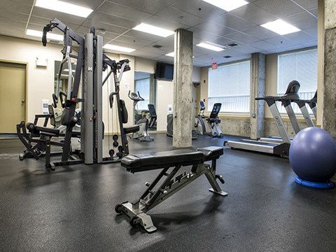 The Crest in Nanaimo, BC fully equipped gym with cardio and weight machines