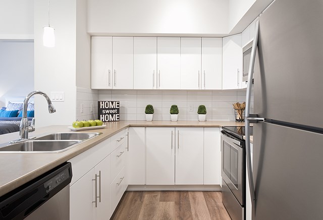 Summerhill Village apartment - modern kitchen with stainless steel appliances in Nanaimo, BC