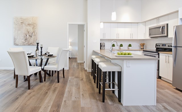 Summerhill Village apartments view of kitchen and dining room in Nanaimo, BC