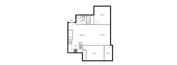 Floor plan of a 2 bed, 1 bath apartment at Novare in New Westminster, BC