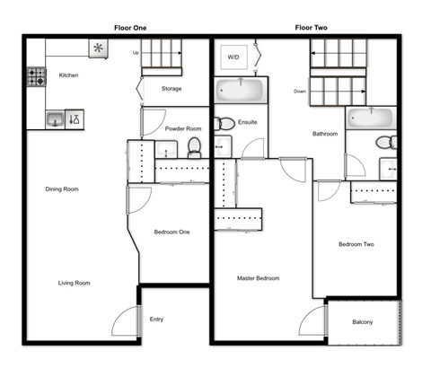 Floor plan of a 3 bed, 3 bath apartment at Novare in New Westminster, BC