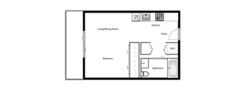 Floor plan of a studio apartment, 1 bath at Novare in New Westminster, BC
