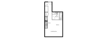 Floor plan of a studio apartment, 1 bath at Novare in New Westminster, BC
