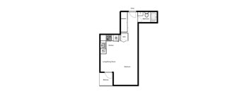 Floor plan of a studio apartment, 1 bath at Novare in New Westminster, BC