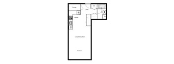 Floor plan of a studio apartment, 1 bath at Novare in New Westminster, BC