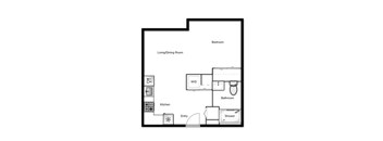 Floor plan of a studio apartment, 1 bath at Novare in New Westminster, BC