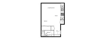 Floor plan of a studio apartment, 1 bath at Novare in New Westminster, BC