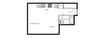 Floor plan of a studio apartment, 1 bath at Novare in New Westminster, BC