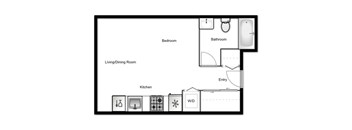 Floor plan of a studio apartment, 1 bath at Novare in New Westminster, BC