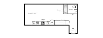 Floor plan of a studio apartment, 1 bath at Novare in New Westminster, BC