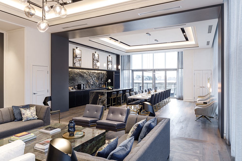 The Taunton Apartments social and dining lounge in Oakville, ON