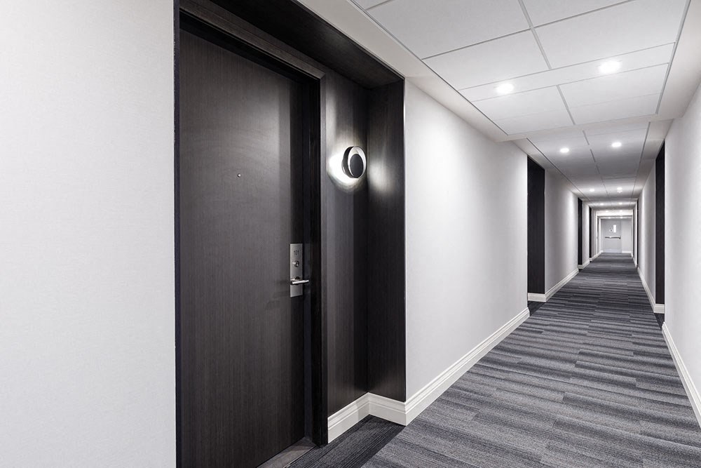 The Taunton Apartments modern and brightly lit resident hallways in Oakville, ON