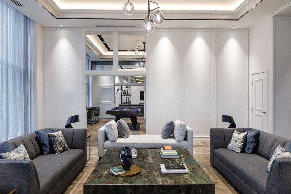 The Taunton Apartments social lounge featuring modern finishes in Oakville, ON