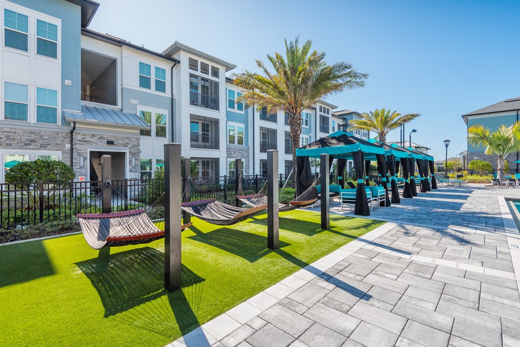 Pool Deck Hammocks and Cabanas