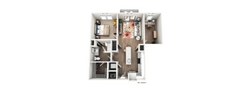 a 1 bedroom floor plan with a bathroom and a living room