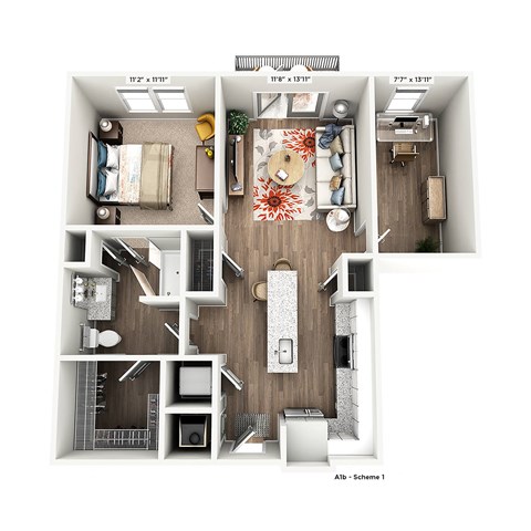 a 1 bedroom floor plan with a bathroom and a living room