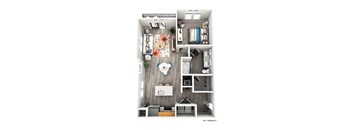 a 1 bedroom floorplan with a bathroom and a living room