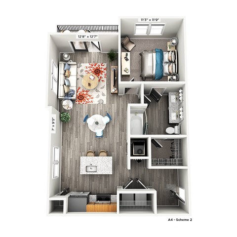 a 1 bedroom floorplan with a bathroom and a living room