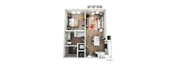 a 1 bedroom floor plan with a bathroom and a living room