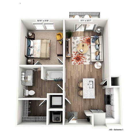 a 1 bedroom floor plan with a bathroom and a living room