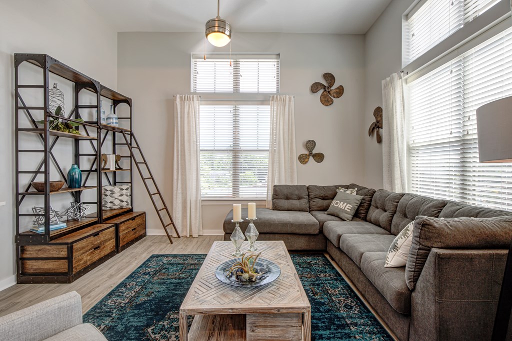 living room with large windows