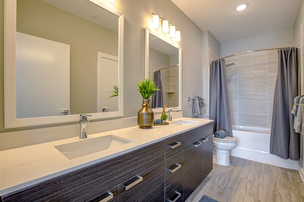 bathroom with quartz countertops