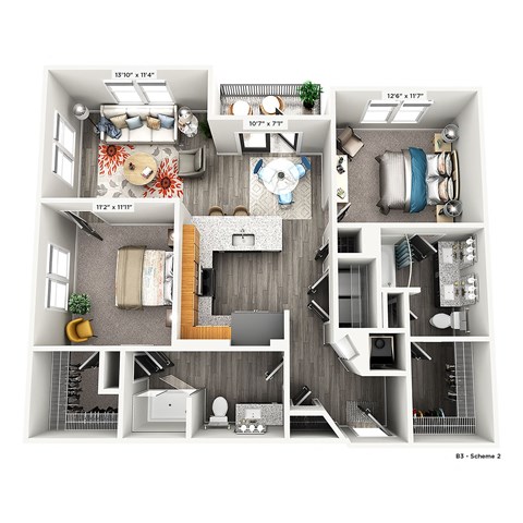 a 3d floor plan of a home with a bedroom