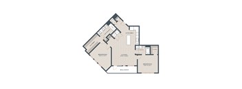 A floor plan of a home with two bedrooms, a living room, a kitchen, a bathroom, a closet, and a clo