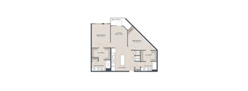 A floor plan of a two-bedroom apartment with a balcony.