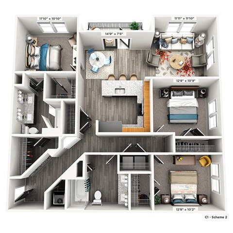 the bedroom floor plan is shown in this rendering