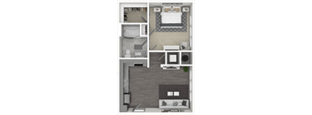 a 3d drawing of the interior of a 1 bedroom apartment