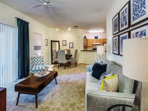 a living room with a couch and a coffee table
