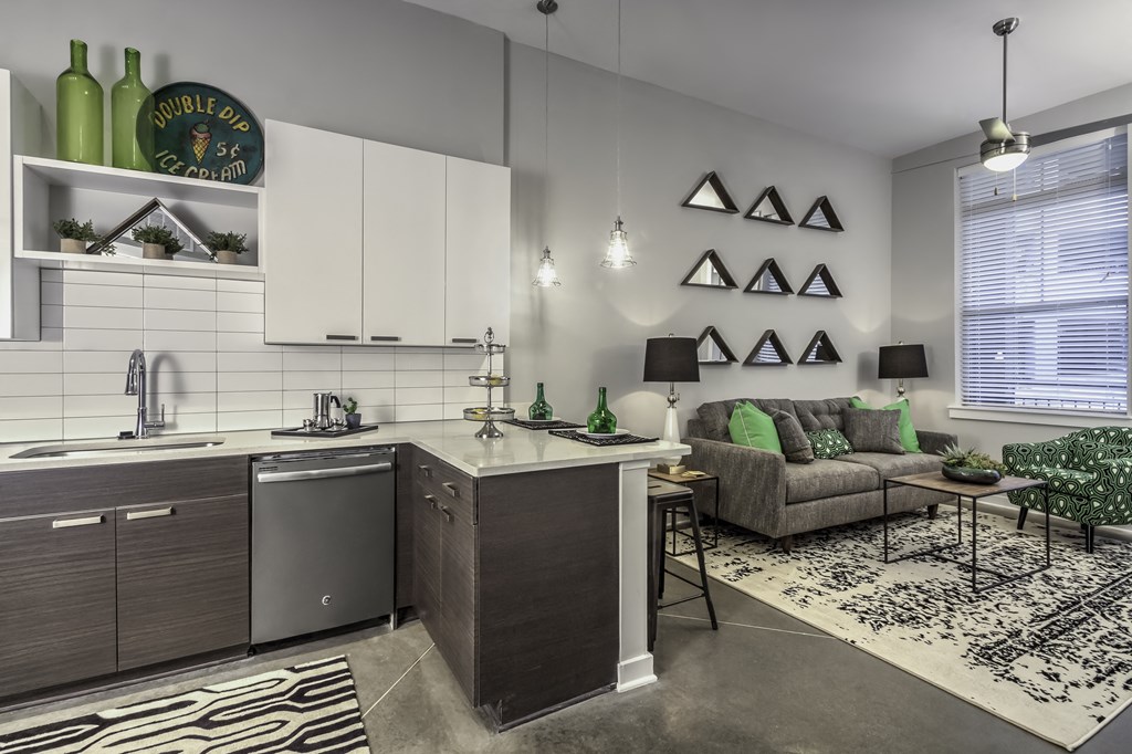 kitchen and living room