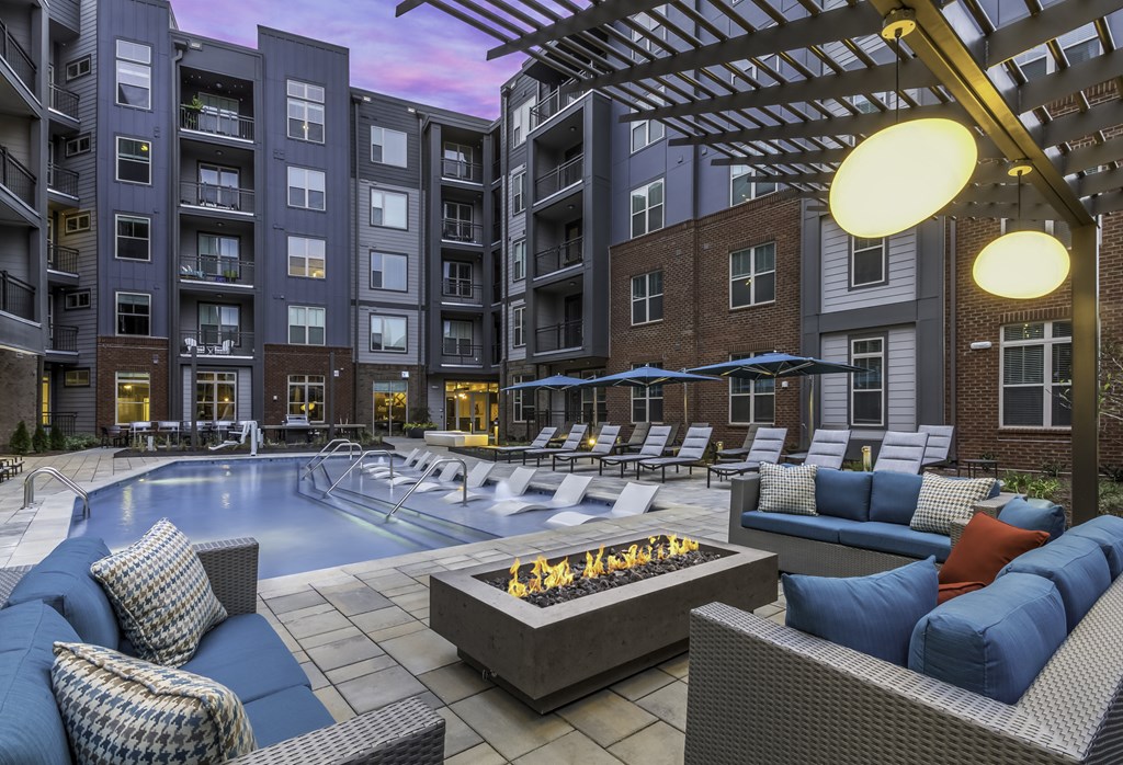 fire pit with pool area