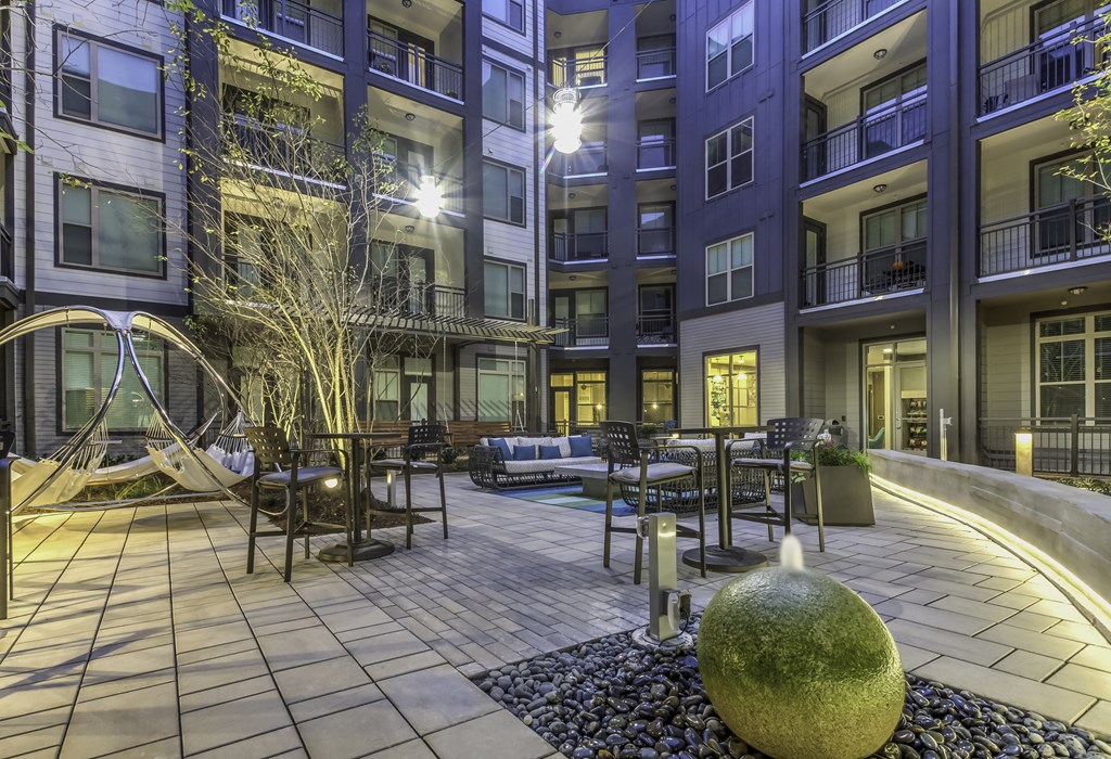 outdoor lounge with hammock area