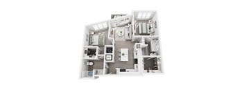 A top down view of a small apartment layout.