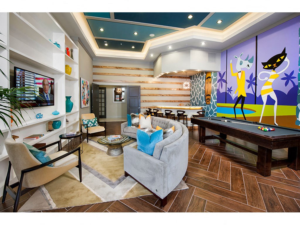 Clubroom game room with billiards