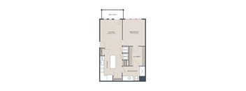 A floor plan of an apartment with a living room, bedroom, kitchen, bathroom, closet, and pantry.