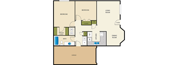 2 Bedroom 1 Bath Floor Plan at Devonshire Court Apartments & Townhomes, North Logan, UT