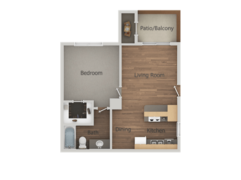 1 Bed 1 Bath Floor Plan at Glen Oaks Apartments, Glendale