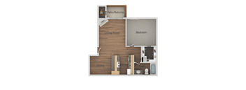 1 Bedroom 1 Bathroom Floor Plan at Glen Oaks Apartments, Glendale, Arizona