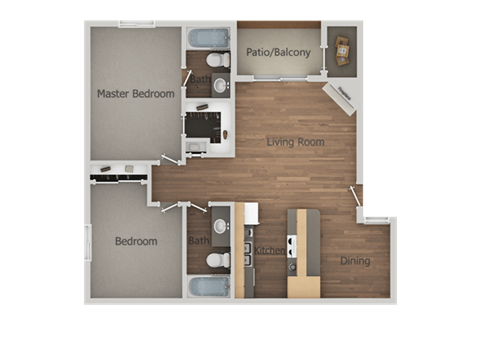 2 bedroom 2 bath Floor Plan at Glen Oaks Apartments, Glendale, 85301