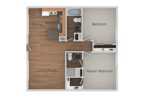 2 bedroom 2 bath Floor Plan at Sands Apartments, Mesa, 85213