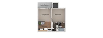 One Bed One Bath Floor Plan at Cimarron Place Apartments, Arizona, 85712