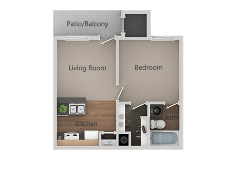 One Bed One Bath Floor Plan at Cimarron Place Apartments, Arizona, 85712