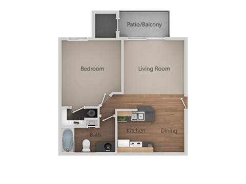 One bedroom One bathroom Floor Plan at Cimarron Place Apartments, Tucson, AZ, 85712