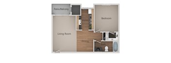 One Bed One Bath Floor Plan at Cimarron Place Apartments, Tucson, AZ
