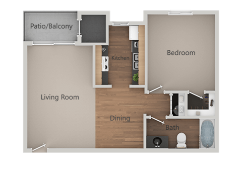 One Bed One Bath Floor Plan at Cimarron Place Apartments, Tucson, AZ